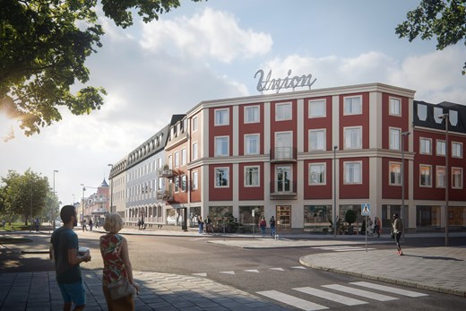 Visualisering av kvarteret Union i Huskvarna centrum